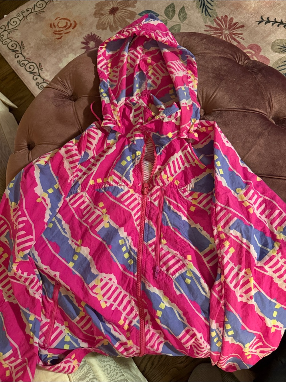 Nike Pink, Purple and Yellow Geometric Hooded Windbreaker